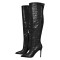 Pointed Toe Stiletto Heels Over The Knee Thigh High Crocodile Pattern Zipper Boots - Black Faux Leather