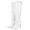 Pointed Toe Stiletto Heels Over The Knee Thigh High Crocodile Pattern Zipper Boots - White Faux Leather