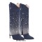 Pointed Toe Knee High Fold Down Pull On Stiletto High Heels Rhinestones Boots - Dark Blue