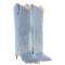 Pointed Toe Knee High Fold Down Pull On Stiletto High Heels Rhinestones Boots - Light Blue