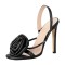 Peep Toe Stiletto Heels Flowers Slingback Sandals - Black