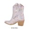 Pointed Toe Chunky Heels Rhinestones Blings Sparkle Western Ankle Highs Booties - Pink