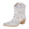 Pointed Toe Chunky Heels Rhinestones Blings Sparkle Western Ankle Highs Booties - White