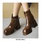 Square Toe Chunky Heels Ankle High Buckle Straps Snake Print Boots - Auburn