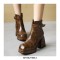 Square Toe Chunky Heels Ankle High Buckle Straps Snake Print Boots - Auburn