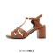 Square Toe Chunky Heels Ankle Buckle T Straps Ostrich Texture Beach Shoes Sandals - Light Green Leather