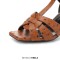 Square Toe Chunky Heels Ankle Buckle T Straps Ostrich Texture Beach Shoes Sandals - Light Green Leather