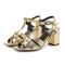Square Toe Chunky Heels Ankle Buckle T Straps Ostrich Texture Beach Shoes Sandals - Gold Leather