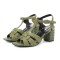 Square Toe Chunky Heels Ankle Buckle T Straps Ostrich Texture Beach Shoes Sandals - Light Green Leather