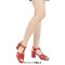 Square Toe Chunky Heels Ankle Buckle T Straps Ostrich Texture Beach Shoes Sandals - Red Leather