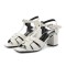 Square Toe Chunky Heels Ankle Buckle T Straps Ostrich Texture Beach Shoes Sandals - White Leather