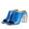 Strange Heels Peep Toe Vegan Leather Mules Slippers Sandals - Blue