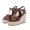 Peep Toe Hemb Rope Platforms Ankle Buckle T Straps Ostrich Texture Summer Wedges Sandals - Auburn Leather