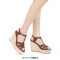 Peep Toe Hemb Rope Platforms Ankle Buckle T Straps Ostrich Texture Summer Wedges Sandals - Auburn Leather