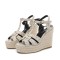 Peep Toe Hemb Rope Platforms Ankle Buckle T Straps Ostrich Texture Summer Wedges Sandals - Beige Leather