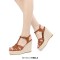 Peep Toe Hemb Rope Platforms Ankle Buckle T Straps Ostrich Texture Summer Wedges Sandals - Brown Leather
