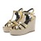 Peep Toe Hemb Rope Platforms Ankle Buckle T Straps Ostrich Texture Summer Wedges Sandals - Gold Leather