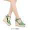 Peep Toe Hemb Rope Platforms Ankle Buckle T Straps Ostrich Texture Summer Wedges Sandals - Green Leather