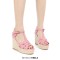 Peep Toe Hemb Rope Platforms Ankle Buckle T Straps Ostrich Texture Summer Wedges Sandals - Pink Leather