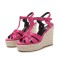 Peep Toe Hemb Rope Platforms Ankle Buckle T Straps Ostrich Texture Summer Wedges Sandals - Rose Leather