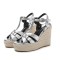 Peep Toe Hemb Rope Platforms Ankle Buckle T Straps Ostrich Texture Summer Wedges Sandals - Silver Leather