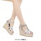Peep Toe Hemb Rope Platforms Ankle Buckle T Straps Ostrich Texture Summer Wedges Sandals - Silver Leather