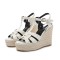 Peep Toe Hemb Rope Platforms Ankle Buckle T Straps Ostrich Texture Summer Wedges Sandals - White Leather