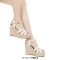 Peep Toe Hemb Rope Platforms Ankle Buckle T Straps Ostrich Texture Summer Wedges Sandals - White Leather