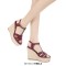 Peep Toe Hemb Rope Platforms Ankle Buckle T Straps Ostrich Texture Summer Wedges Sandals - Wine Leather