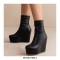 Round Toe Ankle High Back Zipper Wedges Boots - Black