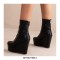 Round Toe Ankle High Back Zipper Wedges Boots - Black