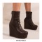 Round Toe Ankle High Back Zipper Wedges Boots - Auburn