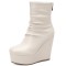 Round Toe Ankle High Back Zipper Wedges Boots - White