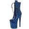 Round Toe Stiletto Heels Glossy Leopard Lace Up Platforms Ankle Highs Boots - Blue