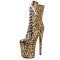 Round Toe Stiletto Heels Glossy Leopard Lace Up Platforms Ankle Highs Boots - Gold