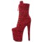 Round Toe Stiletto Heels Leopard Lace Up Platforms Ankle Highs Boots - Red