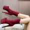 Round Toe Stiletto Heels Leopard Lace Up Platforms Ankle Highs Boots - Red
