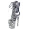 Round Toe Stiletto Heels Glossy Leopard Lace Up Platforms Ankle Highs Boots - Silver