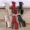 Round Toe Stiletto Heels Snake Pattern Lace Up Platforms Ankle Highs Boots - Tan