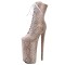 Round Toe Stiletto Heels Snake Pattern Lace Up Platforms Ankle Highs Boots - Tan