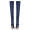 Peep Toe Knee High Denim Stiletto Heels Side Zipper Boots - Dark Blue