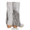 Pointed Toe Chunky Heels Fringe Rhinestones Blings Knee High Zipper Western Boots - Silver