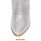 Pointed Toe Chunky Heels Fringe Rhinestones Blings Knee High Zipper Western Boots - Silver