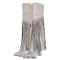 Pointed Toe Chunky Heels Fringe Rhinestones Blings Knee High Western Boots - Silver