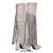 Pointed Toe Chunky Heels Fringe Rhinestones Blings Knee High Western Boots - Silver