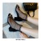 Peep Toe Chunky Heels Fishnet Rhinestones Ankle High Back Zipper Summer Boots - Black
