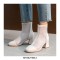 Round Toe Chunky Heels Fishnet Ankle High Back Zipper Summer Boots - White