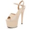 Peep Toe Stiletto Heels Patent Ankle Buckle Straps Platforms Pumps - Beige