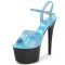 Peep Toe Stiletto Heels Glossy Multicolor Patent Ankle Buckle Straps Platforms Pumps - Black LightBlue