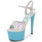Peep Toe Stiletto Heels Glossy Multicolor Patent Ankle Buckle Straps Platforms Pumps - Lightblue Silver